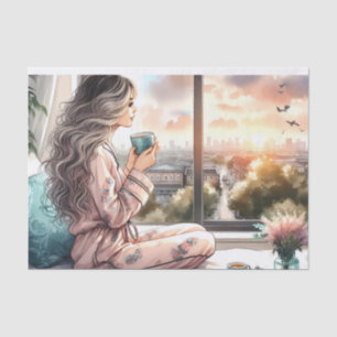Papel De Seda Impressão de Decoupage de Rapariga Urbana Cozy Mor