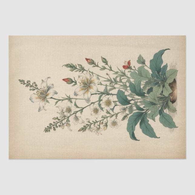 Papel De Seda Impressão de Flores Silvestres Antigas (Frente )