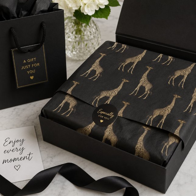 Papel De Seda Impressão de Girafa Preta e Dourada Chic (Criador carregado)