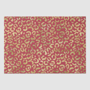 Papel De Seda Impressão de Glam Leopardo Dourado Vermelho