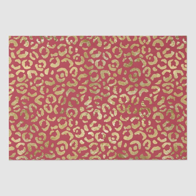 Papel De Seda Impressão de Glam Leopardo Dourado Vermelho (Frente )