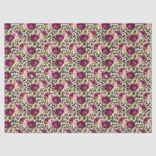Papel De Seda Impressão de Leopardo Flor Rosa Rosa Dourada para