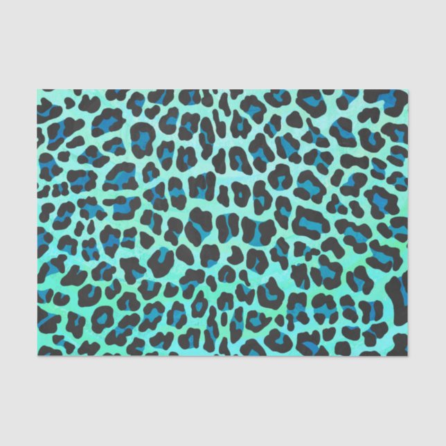 Papel De Seda Impressão de Leopardo Negro e Teal (Frente )