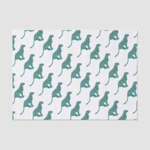 Papel De Seda Impressão de Leopardo Negro e Teal