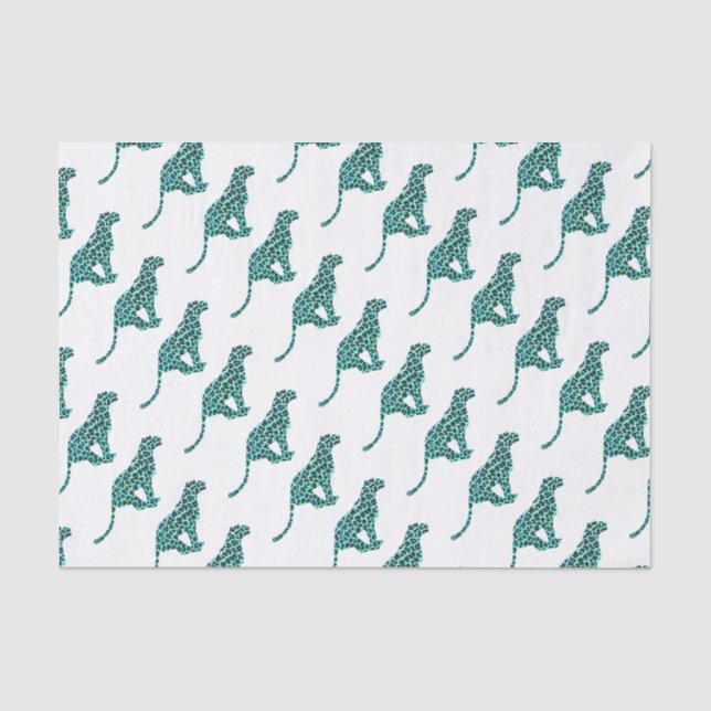 Papel De Seda Impressão de Leopardo Negro e Teal (Frente )