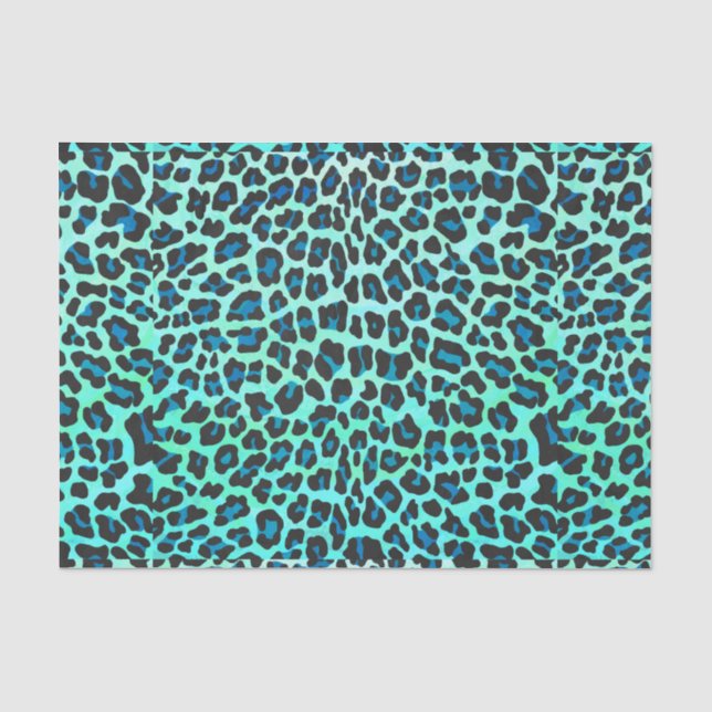 Papel De Seda Impressão de Leopardo Negro e Teal (Frente )