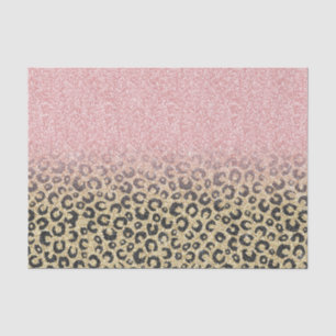 Papel De Seda Impressão de Leopardo Preto Glitter Dourado Elega