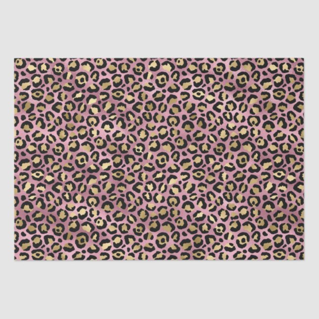 Papel De Seda Impressão de leopardo rosa e dourado (Frente )
