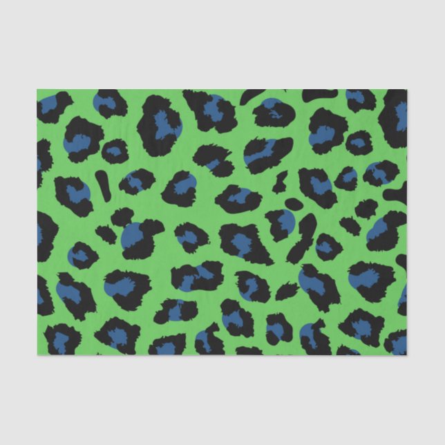 Papel De Seda Impressão de Leopardo Verde e Azul (Frente )