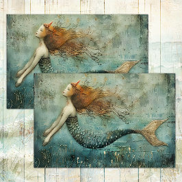 PAPEL DE SEDA IMPRESSÃO DE MERMAID DECOUPAGEM DE MÍDIA MISTURADA