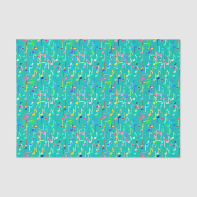 Papel De Seda Impressão de Notas Musicais - turquesa, multicamad (Frente )