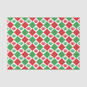 Papel De Seda Impressão de Paw do Argyle Vermelho e Verde