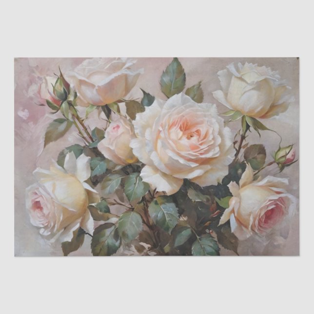 Papel De Seda Impressão de Rosas Rosa e Branca Decoupage / (Frente )