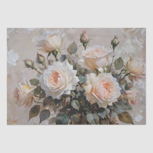 Papel De Seda Impressão de Rosas Rosa e Branca Decoupage / (Frente )