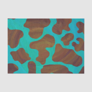 Papel De Seda Impressão de Vaca Castanho e Teal