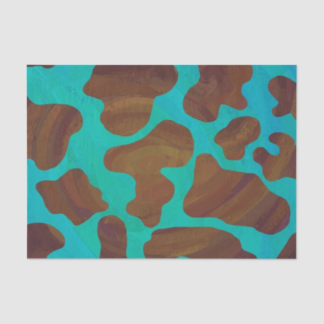 Papel De Seda Impressão de Vaca Castanho e Teal (Frente )
