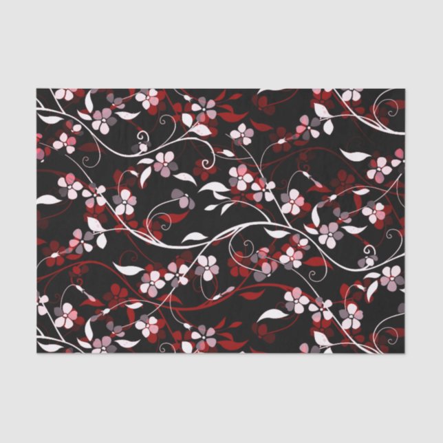 Papel De Seda Impressão de Vinho Floral Vermelho, Negro e Branco (Frente )