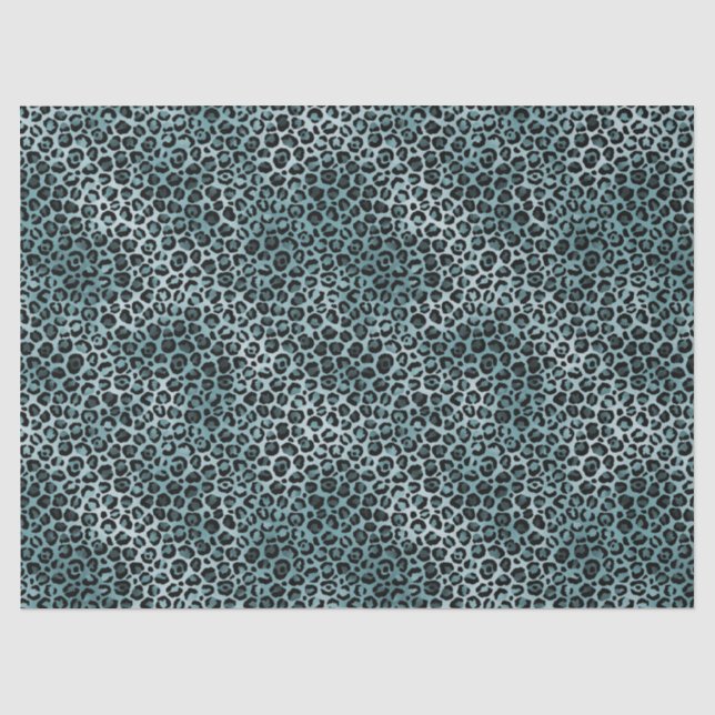Papel De Seda Impressão do Leopardo Azul-Teal Glam Turquoise (Frente )