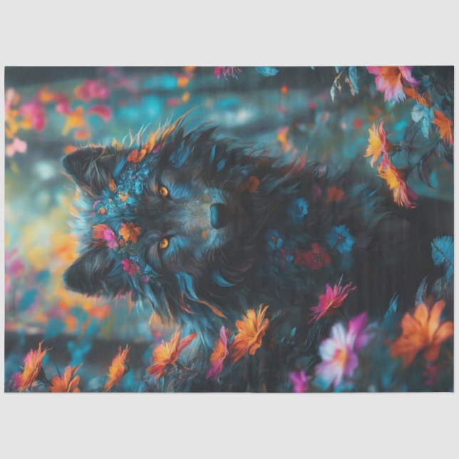 Papel De Seda Impressão do Lobo Floral Escuro (Frente )