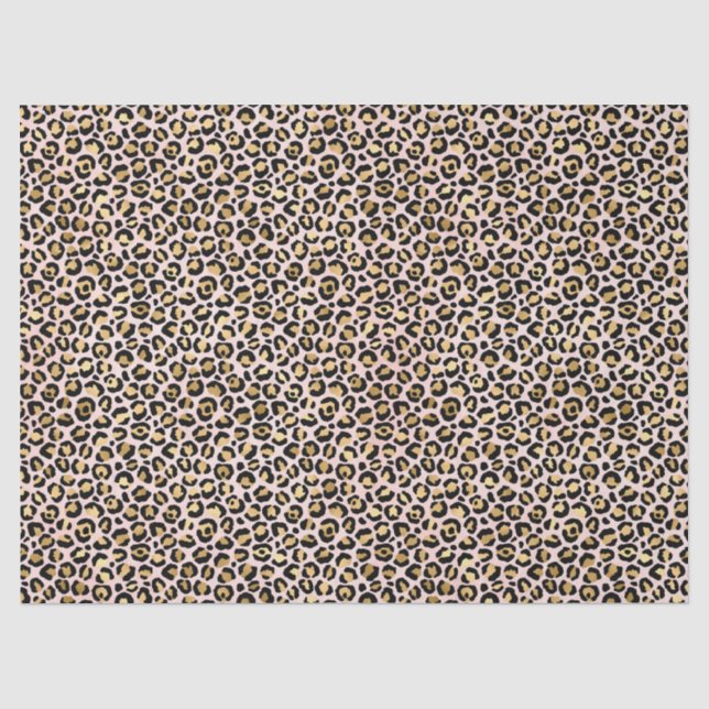 Papel De Seda Impressão Dourada de Leopardo Preto e Rosa   (Frente )