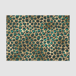 Papel De Seda Impressão Dourada Elegante de Leopardo Teal Leopar
