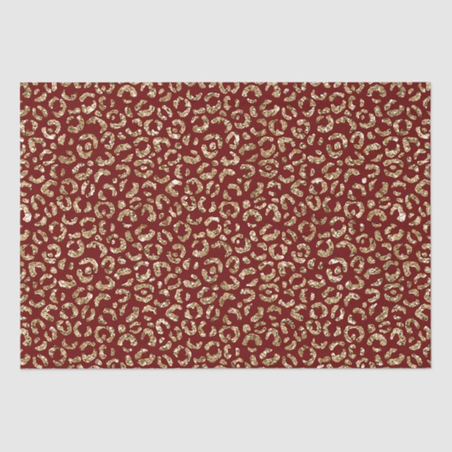 Papel De Seda Impressão Dourada Leopardo com brilho vermelho (Frente )