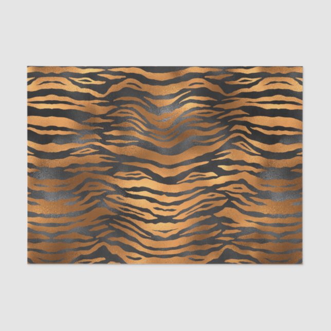 Papel De Seda Impressão Elegante de Tigre Preto de Cobre (Frente )