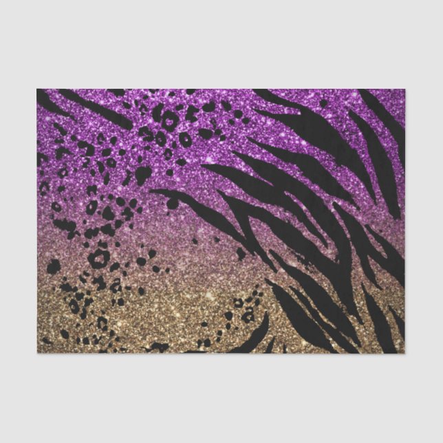 Papel De Seda Impressão em animais com brilho roxo e Dourado (Frente )