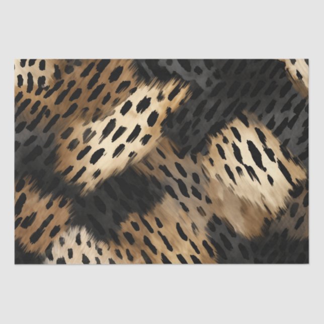 Papel De Seda Impressão em animais-leopardo-Dourado-negro (Frente )