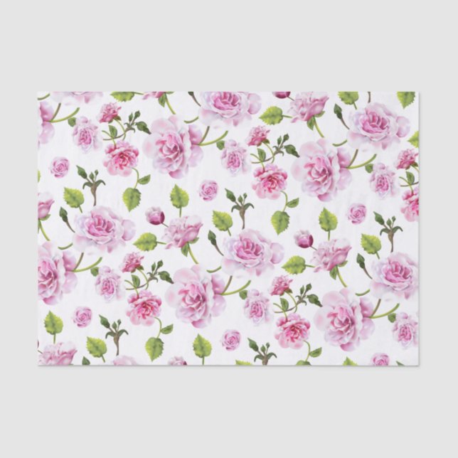 Papel De Seda Impressão Floral de Rosas Rosa (Frente )