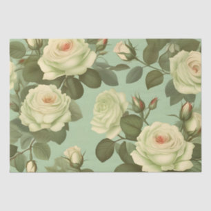 Papel De Seda Impressão Floral Italiana Verde e Branco Decoupage
