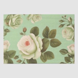 Papel De Seda Impressão Floral Italiana Verde e Branco Decoupage