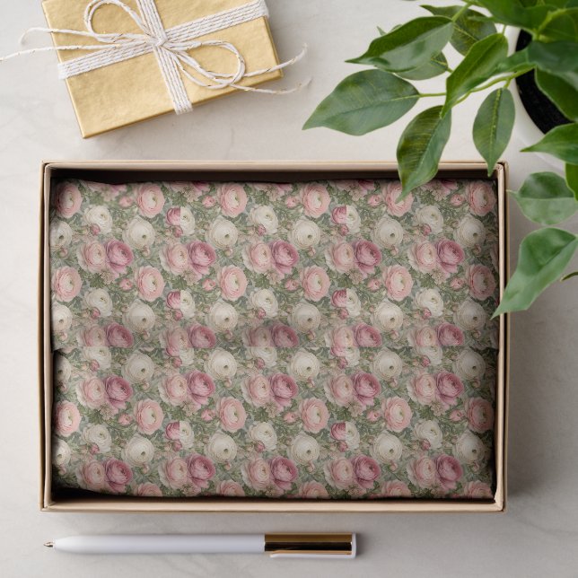 Papel De Seda Impressão Floral Sofisticada de Ranunculus (Presente)