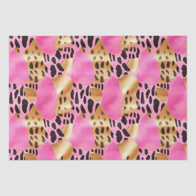 Papel De Seda Impressão Glam Leopardo Dourada Rosa (Frente )