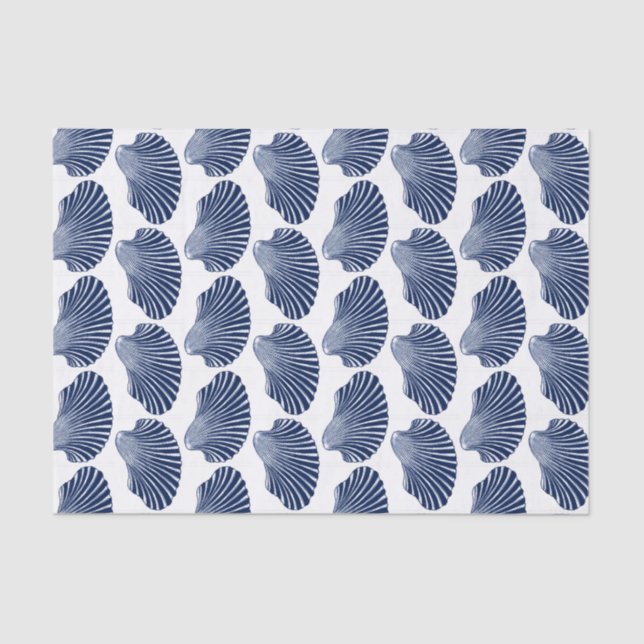 Papel De Seda Impressão, Indigo e Branco da Shell Scallop (Frente )