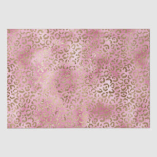 Papel De Seda Impressão Leopardo Dourada com Cor de Água Rosa Me