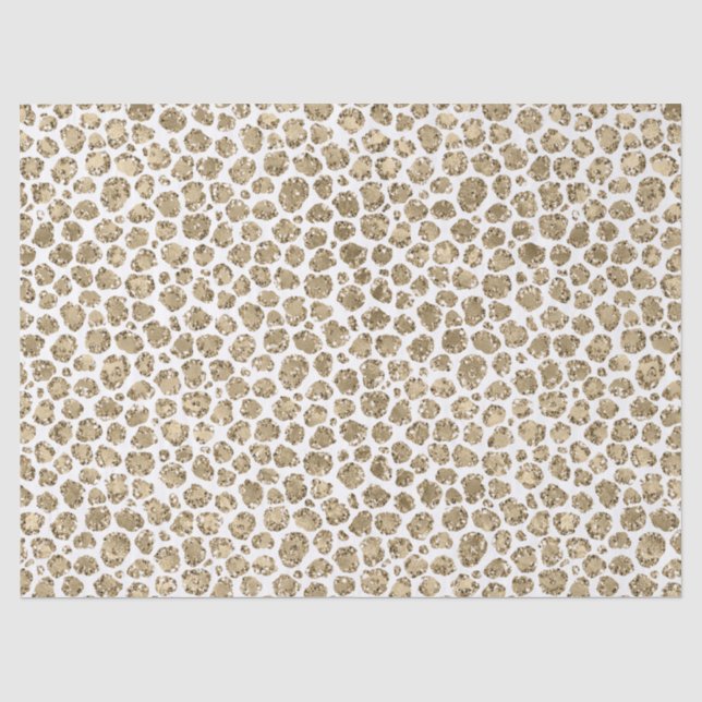 Papel De Seda Impressão Leopardo Glitter Glitter Dourada Branca  (Frente )