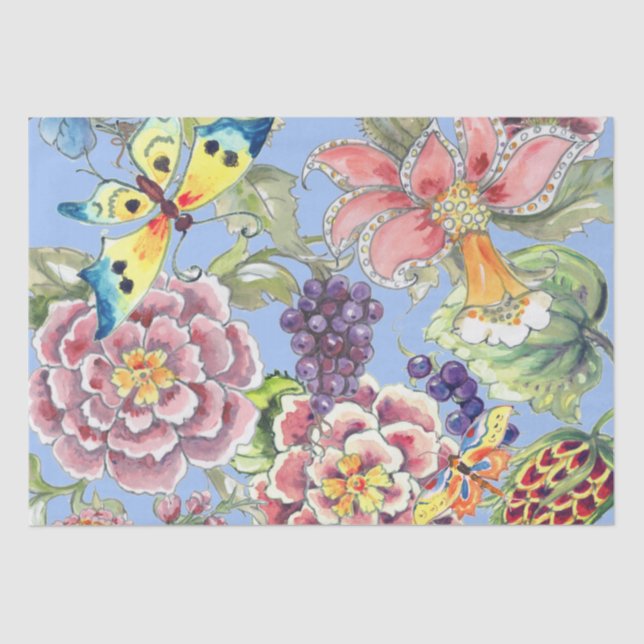 Papel De Seda Impressão Tropical Floral Azul Grande Bonito (Frente )