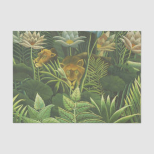 Papel De Seda Impressão Vintage de Leão na Selva Tropical de Hen