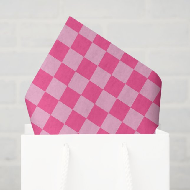 Papel De Seda Impressão Xadrez Rosa (Sacola de presentes)