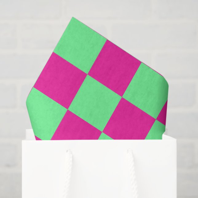 Papel De Seda Impressão Xadrez Rosa e Verde (Sacola de presentes)