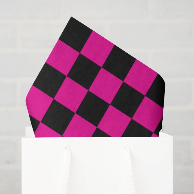 Papel De Seda Impressão Xadrez Rosa Quente e Preto (Sacola de presentes)