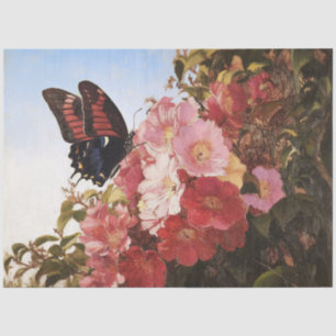 Papel De Seda Impressionista Borboleta e Flores Rosa Desaparecem
