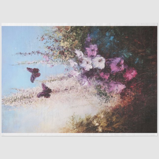 Papel De Seda Impressionista Florais e Borboletas Desligam (Frente )