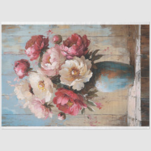 Papel De Seda Impressionista Flores Rosa Azuis Decoupage