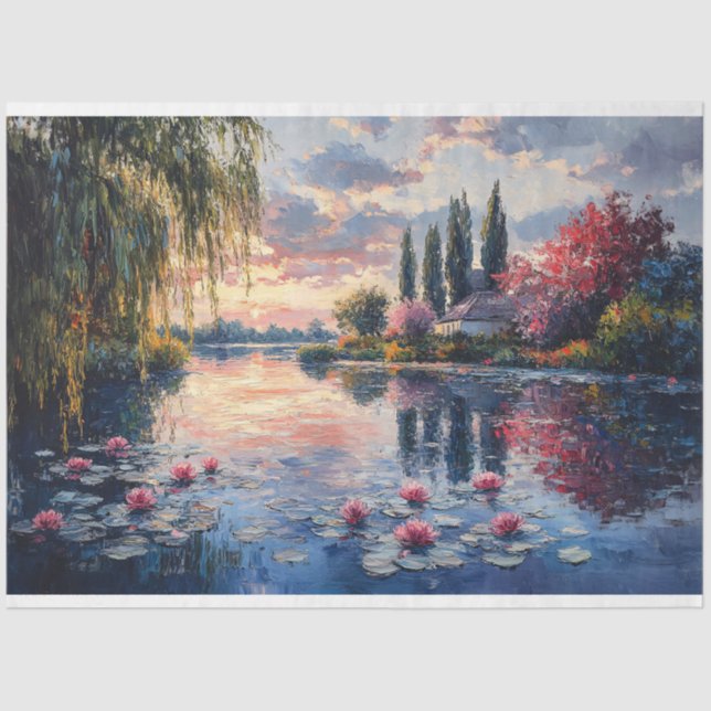 Papel De Seda Impressionista Paisagem Sellow Lotus Decoupage (Frente )