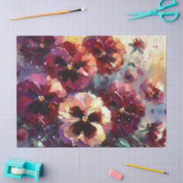 Papel De Seda Impressionista Pansies Floral de Maroon