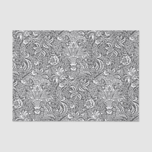 Papel De Seda Indiano de William Morris, cinzas da grafite e (Frente )