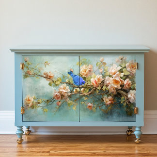 Papel De Seda Indígo Bunting Bird e Flores Decoupage