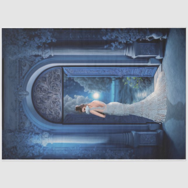 Papel De Seda Indigo Imperial Building Elegante Lady Retrato Art (Frente )